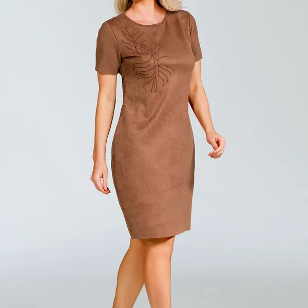 VESTIDO SUEDE COM BORDADO MARROM MIRA VEST