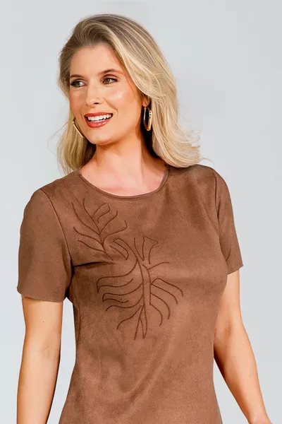 VESTIDO SUEDE COM BORDADO MARROM MIRA VEST VESTIDO SUEDE COM BORDADO MARROM MIRA VEST