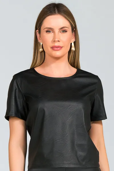 Cropped Couro Sintético Preto Mira Vest