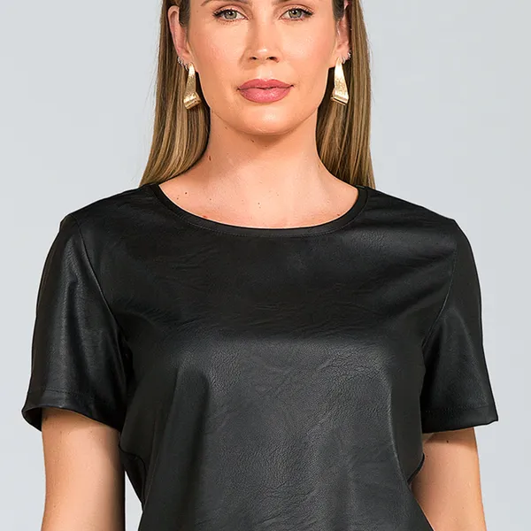 Cropped Couro Sintético Preto Mira Vest