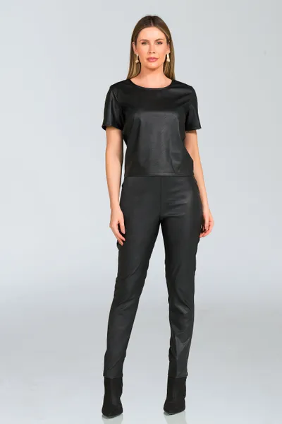 Cropped Couro Sintético Preto Mira Vest
