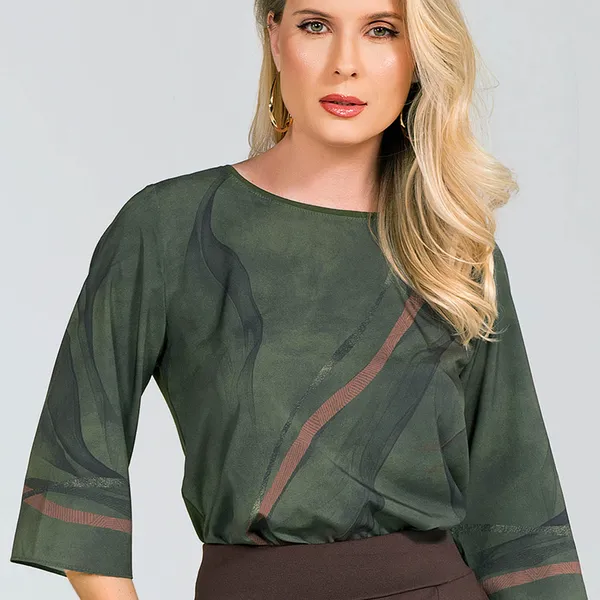 BLUSA PLANO FLUIDO DECOTE CANOA OLIVA MIRA VEST