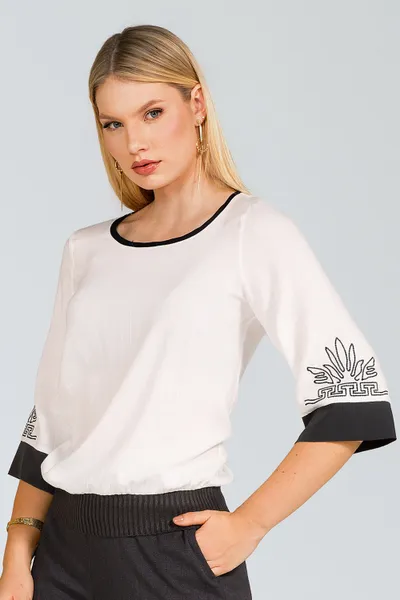 BLUSA VISCOLINHO BORDADA OFF WHITE MIRA VEST