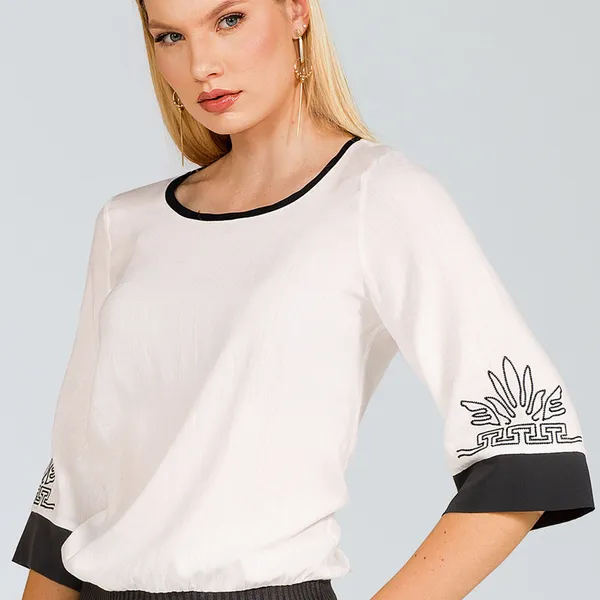 BLUSA VISCOLINHO BORDADA OFF WHITE MIRA VEST