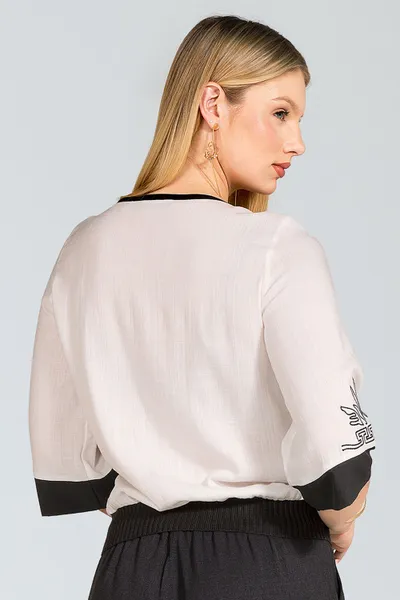 BLUSA VISCOLINHO BORDADA OFF WHITE MIRA VEST