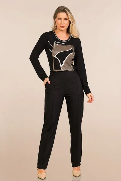 Calça Reta Alfaiataria Preta Mira Vest