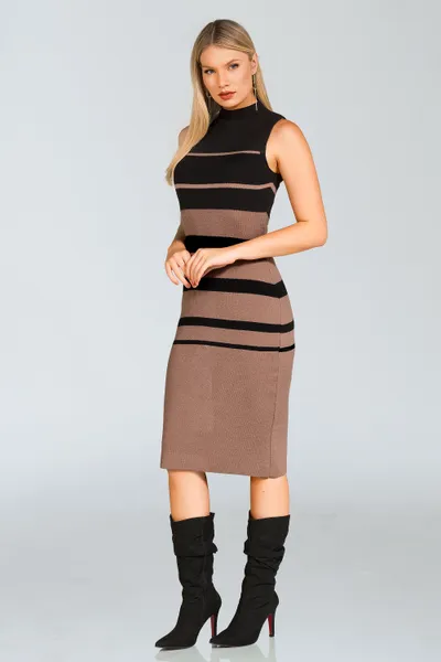 VESTIDO TRADICIONAL TRICÔ GOLA ALTA PRETO LATTE MIRA VEST