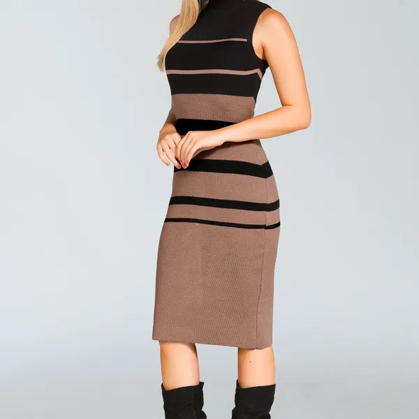 VESTIDO TRADICIONAL TRICÔ GOLA ALTA PRETO LATTE MIRA VEST