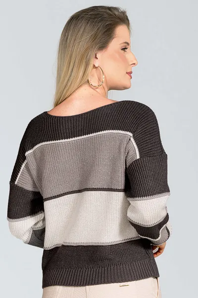 BLUSA TRICÔ GRAFITE/OFF MIRA VEST BLUSA TRICÔ GRAFITE/OFF MIRA VEST