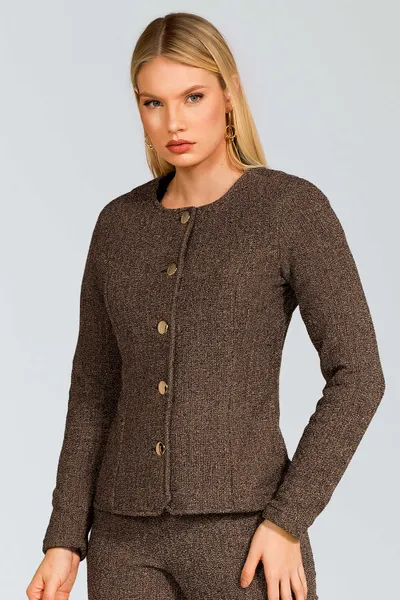 Casaqueto Tweed com Botões Preto/Dourado Mira Vest
