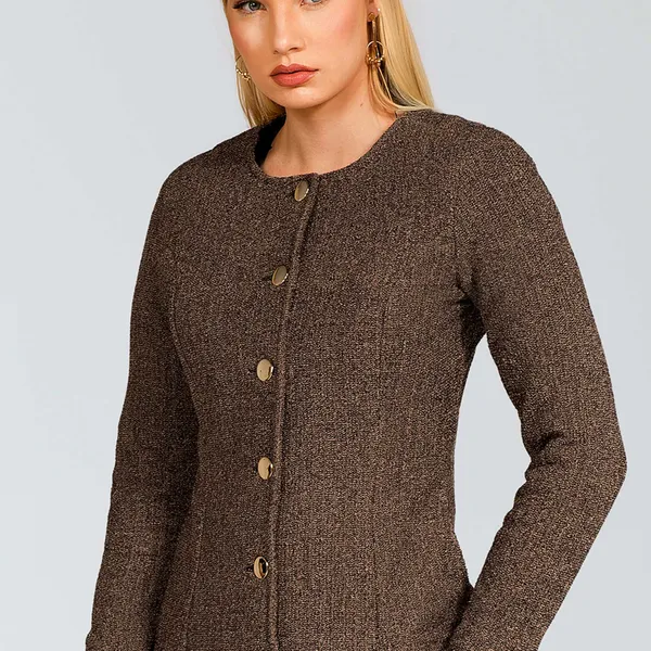 Casaqueto Tweed com Botões Preto/Dourado Mira Vest