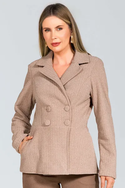 CASACO TWEED TRANSPASSADO BEGE MIRA VEST