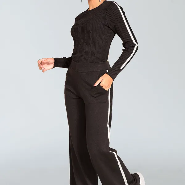CALÇA RETA TRICÔ PRETO/OFF MIRA VEST
