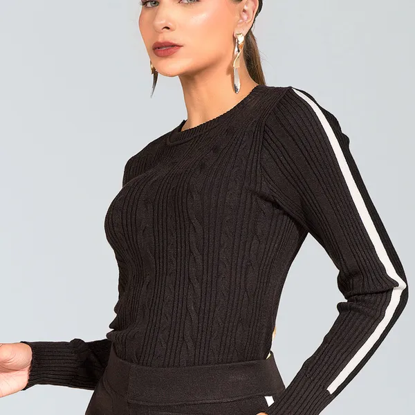 BLUSA TRICÔ DECOTE REDONDO PRETO/OFF MIRA VEST
