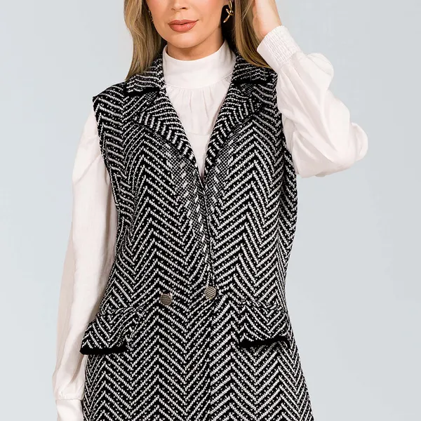 COLETE ALONGADO TRICÔ PRETO/OFF MIRA VEST