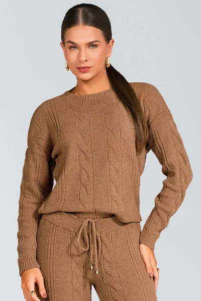 Conjunto Tricô Blusa e Calça Reta Castanha Mira Vest Conjunto Tricô Blusa e Calça Reta Castanha Mira Vest