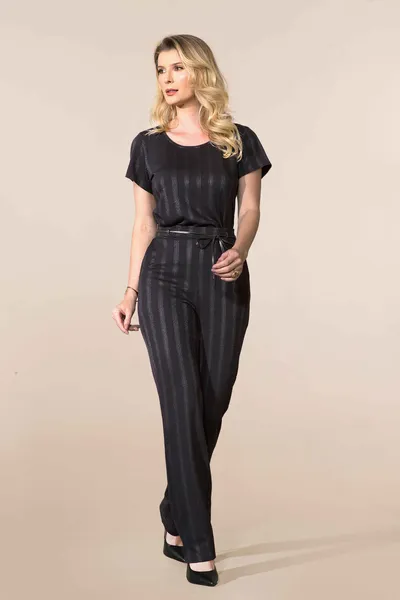 CONJUNTO JACQUARD COM CINTO CIRRÊ PRETO CHUMBO MIRA VEST