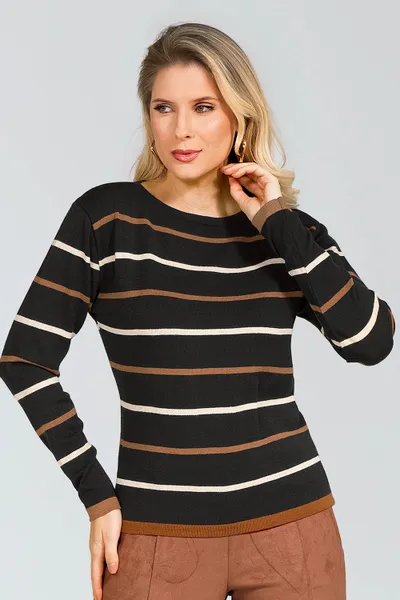 BLUSA TRICÔ PRETO/BEGE MIRA VEST