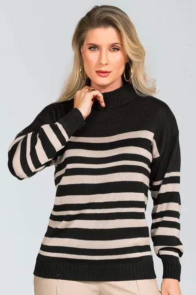 BLUSA TRICÔ GOLA ALTA PRETO/GELO MIRA VEST