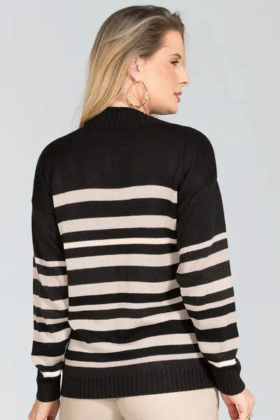 BLUSA TRICÔ GOLA ALTA PRETO/GELO MIRA VEST