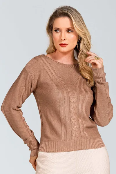 BLUSA TRICÔ DECOTE CANOA MARROM MIRA VEST