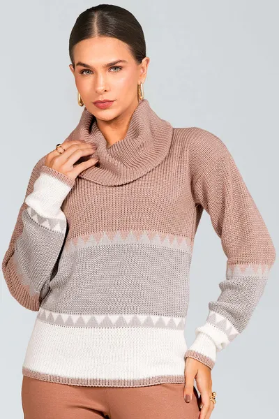 BLUSA TRICÔ GOLA ROLÊ ROSE/OFF MIRA VEST