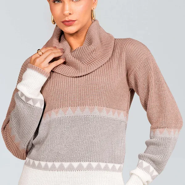BLUSA TRICÔ GOLA ROLÊ ROSE/OFF MIRA VEST