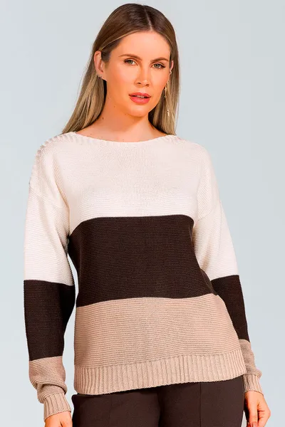 BLUSA TRICÔ OFF/MARROM MIRA VEST