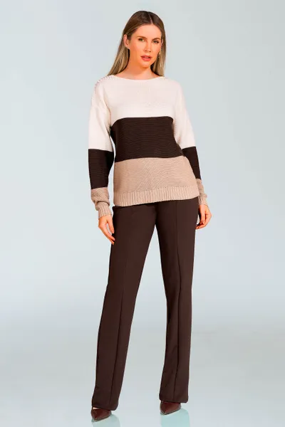 BLUSA TRICÔ OFF/MARROM MIRA VEST BLUSA TRICÔ OFF/MARROM MIRA VEST