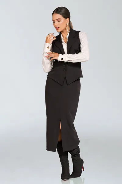 Saia Alfaiataria com Fenda Lateral Preto Mira Vest