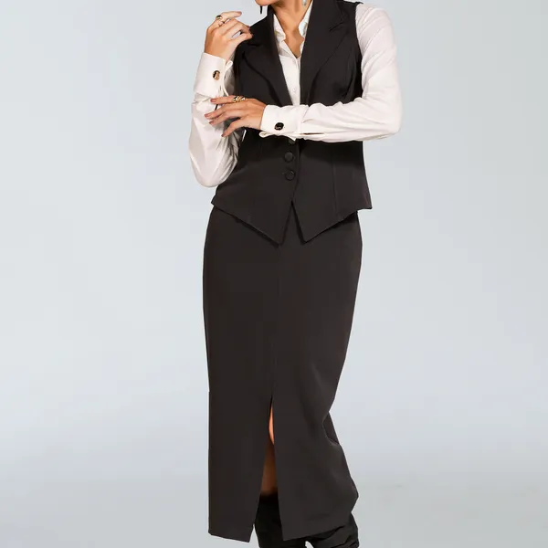 Saia Alfaiataria com Fenda Lateral Preto Mira Vest