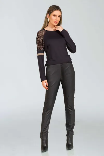 BLUSA VISCOLYCRA COM TULE E PEDRARIAS PRETO MIRA VEST
