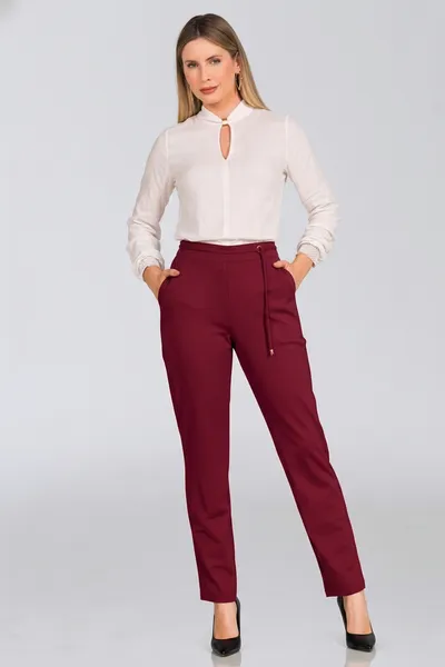 CALÇA PONTO ROMA COM AMARRAÇÃO BURGUNDY MIRA VEST