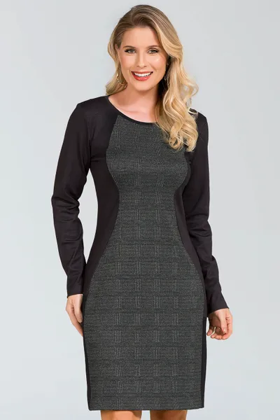 VESTIDO JACQUARD COM PONTO ROMA PRETO MIRA VEST