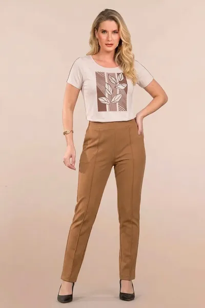 CALÇA RETA MALHA ESTRUTURADA CASTANHA MIRA VEST