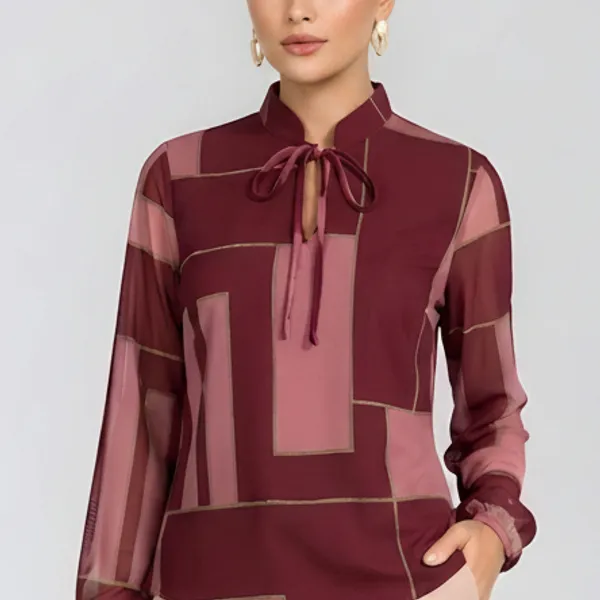BLUSA PLANO FLUIDO COM TULE DECOTE COM AMARRAÇÃO BORDÔ MIRA VEST