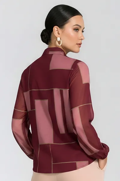 BLUSA PLANO FLUIDO COM TULE DECOTE COM AMARRAÇÃO BORDÔ MIRA VEST