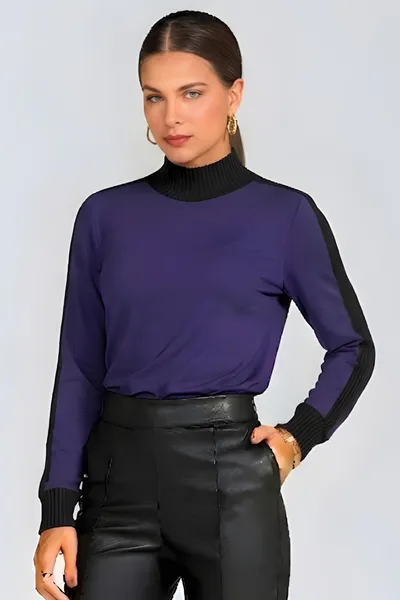 BLUSA MOLETINHO COM CANELADO GOLA ALTA VIOLETA MIRA VEST