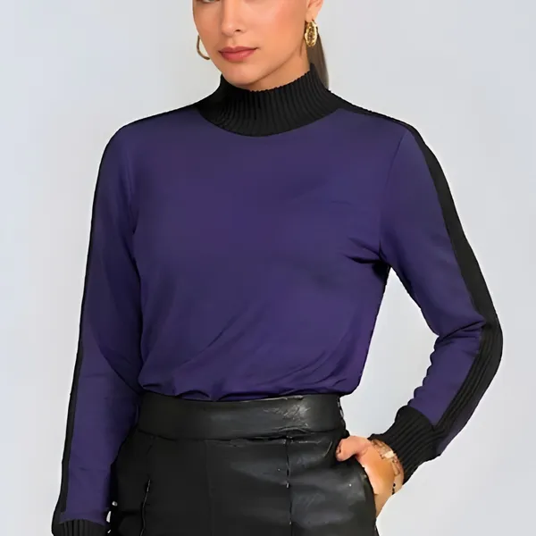 BLUSA MOLETINHO COM CANELADO GOLA ALTA VIOLETA MIRA VEST