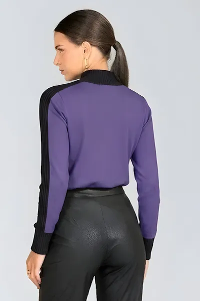 BLUSA MOLETINHO COM CANELADO GOLA ALTA VIOLETA MIRA VEST
