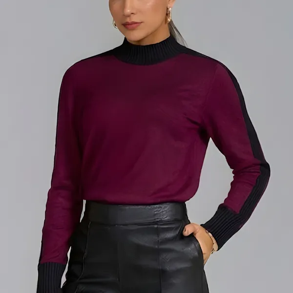 BLUSA MOLETINHO COM CANELADO GOLA ALTA BORDÔ MIRA VEST