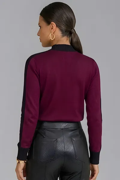 BLUSA MOLETINHO COM CANELADO GOLA ALTA BORDÔ MIRA VEST