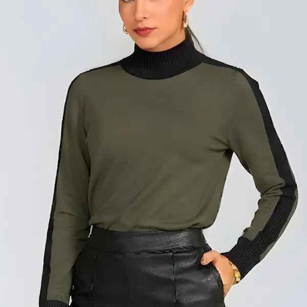 BLUSA MOLETINHO COM CANELADO GOLA ALTA VERDE MILITAR MIRA VEST