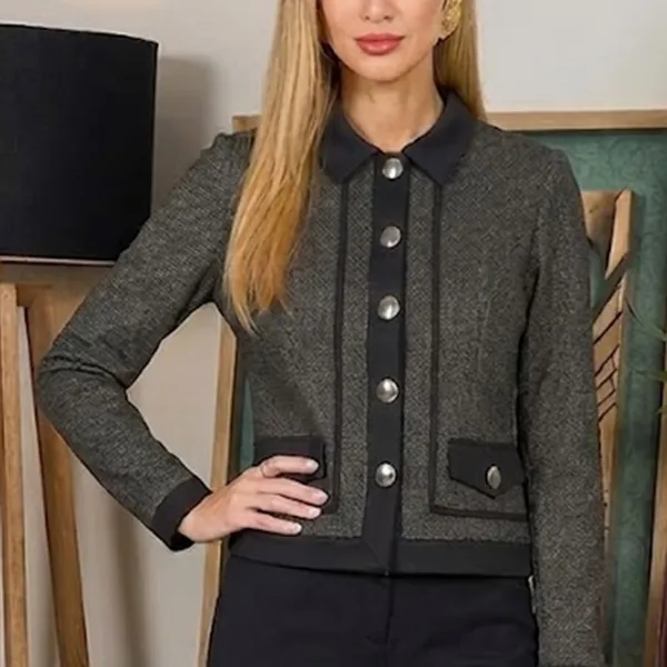 CASAQUETO MANGA LONGA BOLSOS FALSOS PRETO MIRA VES