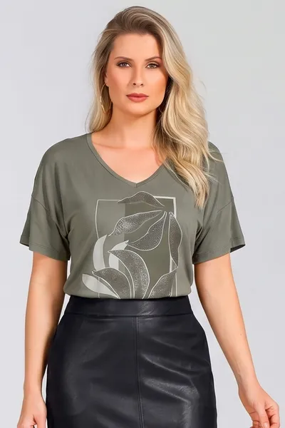 BLUSA VISCOLYCRA COM FOIL CAQUI MIRA VEST