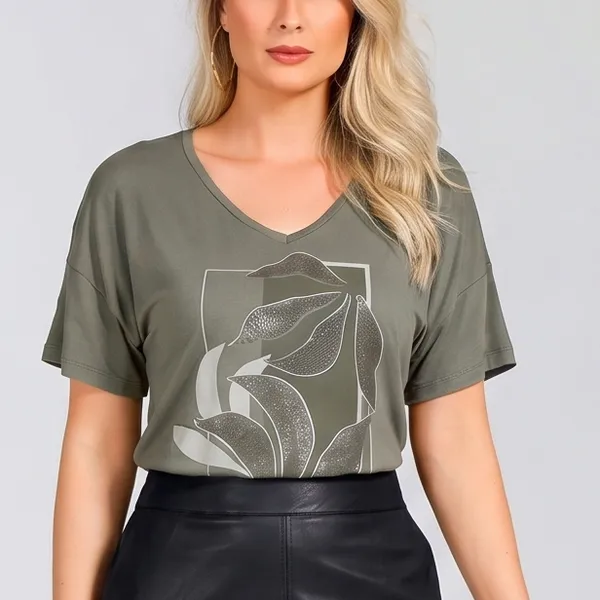 BLUSA VISCOLYCRA COM FOIL CAQUI MIRA VEST
