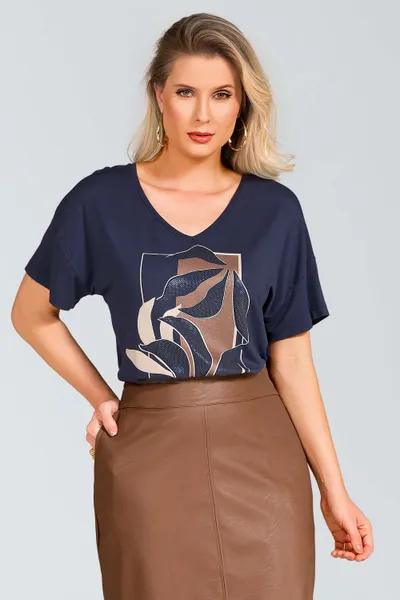 BLUSA VISCOLYCRA COM FOIL MARINHO MIRA VEST