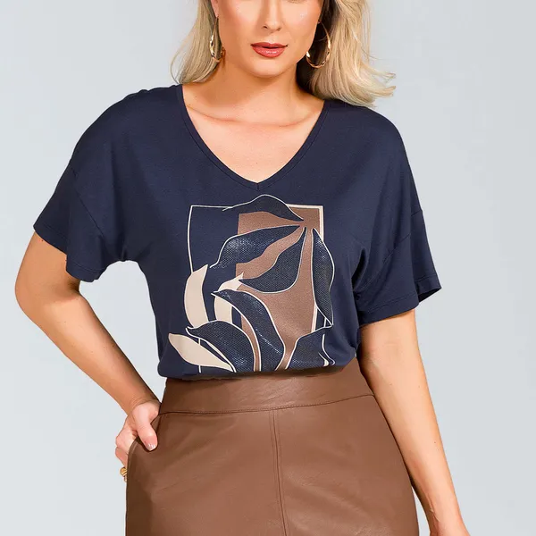 BLUSA VISCOLYCRA COM FOIL MARINHO MIRA VEST