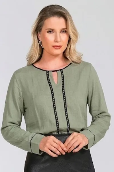 BLUSA VISCOLINHO COM ENTREMEIO OLIVA MIRA VEST