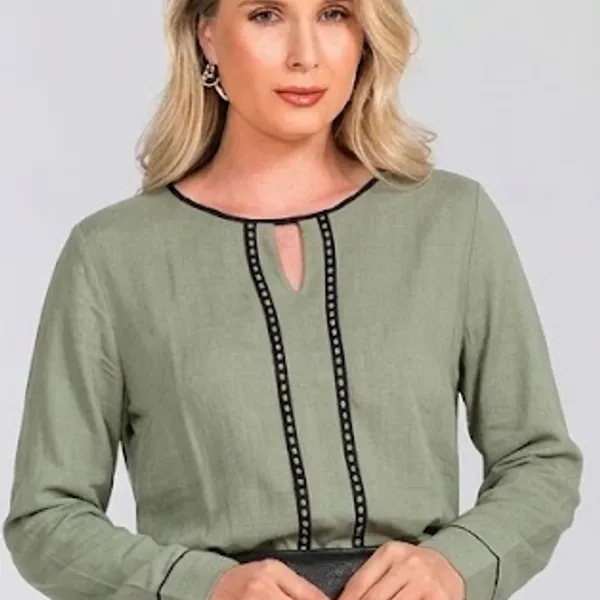 BLUSA VISCOLINHO COM ENTREMEIO OLIVA MIRA VEST